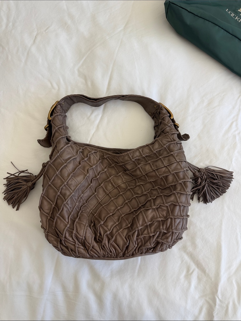 Woven Tassel Shoulder Bag in Brown